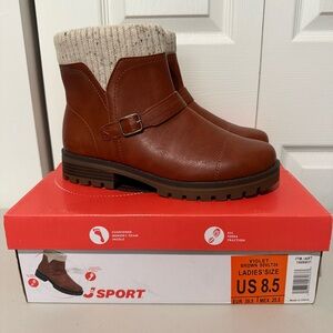 JSport Womens Violet Brown Boots with Knit Cuff and Memory Foam Comfort Size 8.5